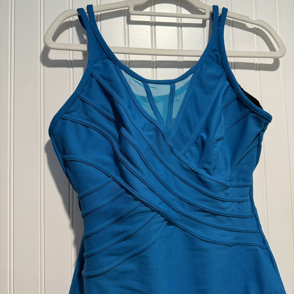 Miraclesuit Blue Illusionist Mesh Neck One Piece Swimsuit Size 14 - Picture 3 of 7